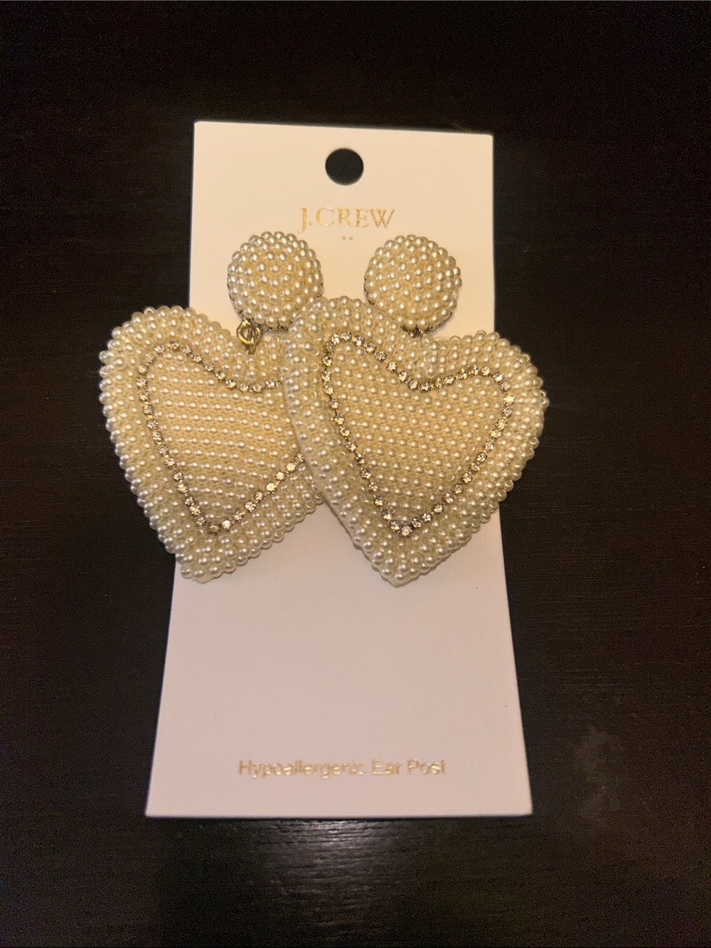 J Crew Factory cream pearl heart earrings